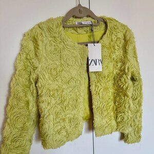NWT Zara Lime Green Floral Texture Jacket Size S